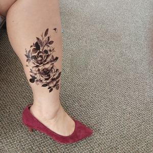 Large black ink floral temporary tattoo